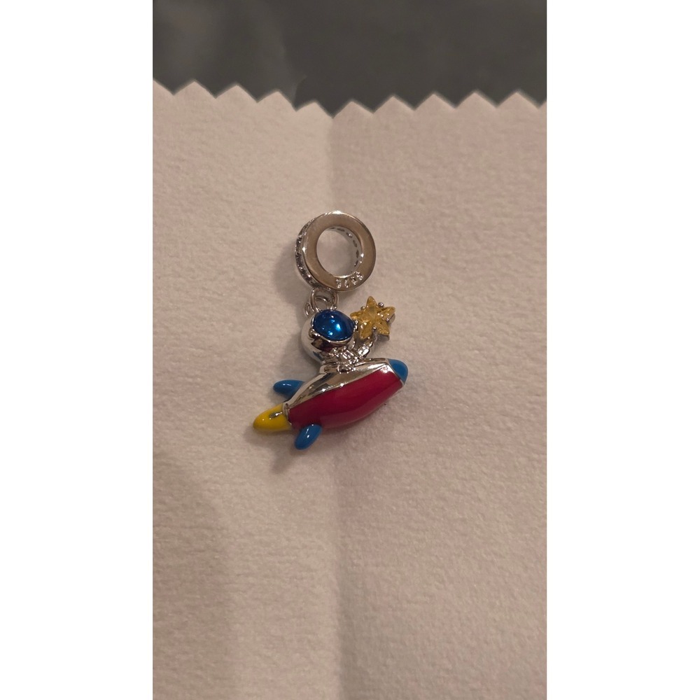 Yuminn 925 Sterling‎ Silver Astronaut Rocket Ship Dangle Charm Space Theme